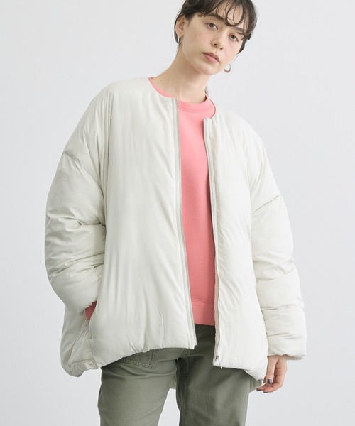 AMERICAN HOLIC(アメリカンホリック)の「リサイクル軽ポカ撥水加工ノーカラーコート(ノーカラーコート・レディース・アイボリー/ブラック・M/L)」の3枚目の写真