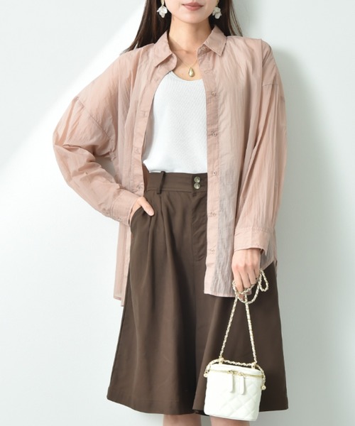 INTERPLANET(インタープラネット)の「シアー長袖シャツ(シャツ/ブラウス・レディース・チャコールグレー/グレイッシュベージュ/サックスブルー・FREE)」の4枚目の写真