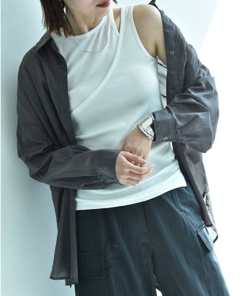 INTERPLANET(インタープラネット)の「シアー長袖シャツ(シャツ/ブラウス・レディース・チャコールグレー/グレイッシュベージュ/サックスブルー・FREE)」の13枚目の写真