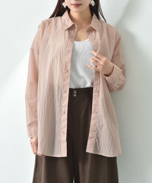 INTERPLANET(インタープラネット)の「シアー長袖シャツ(シャツ/ブラウス・レディース・チャコールグレー/グレイッシュベージュ/サックスブルー・FREE)」の9枚目の写真