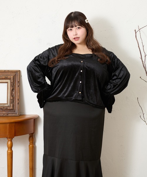 Louiosy(ルオシー)の「【大きいサイズ】ベルスリーブベロアアンサンブル(カーディガン/ボレロ・レディース・ダークブラウン/ブラック・4L/3L/X-LARGE)」の10枚目の写真