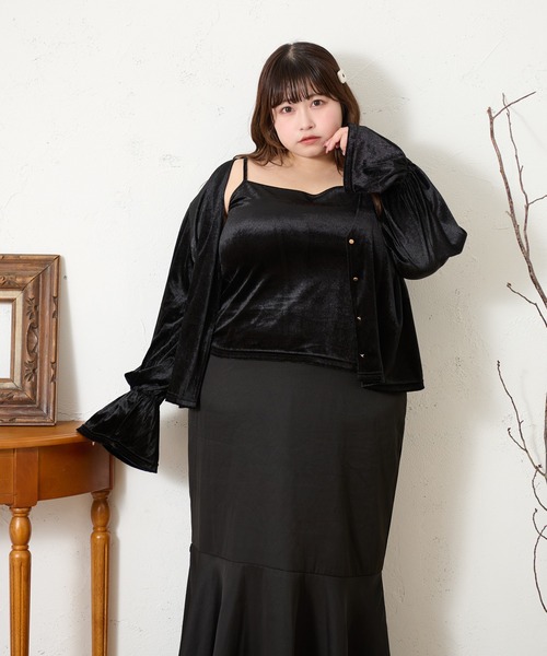 Louiosy(ルオシー)の「【大きいサイズ】ベルスリーブベロアアンサンブル(カーディガン/ボレロ・レディース・ダークブラウン/ブラック・4L/3L/X-LARGE)」の13枚目の写真