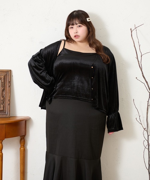Louiosy(ルオシー)の「【大きいサイズ】ベルスリーブベロアアンサンブル(カーディガン/ボレロ・レディース・ダークブラウン/ブラック・4L/3L/X-LARGE)」の14枚目の写真