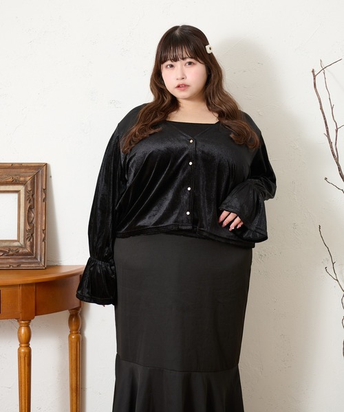 Louiosy(ルオシー)の「【大きいサイズ】ベルスリーブベロアアンサンブル(カーディガン/ボレロ・レディース・ダークブラウン/ブラック・4L/3L/X-LARGE)」の15枚目の写真