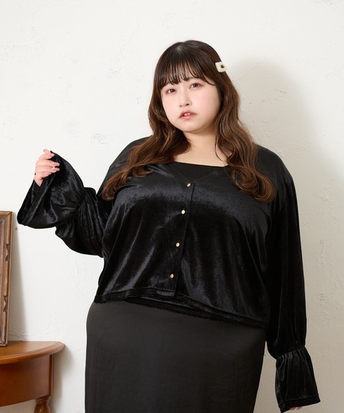 Louiosy(ルオシー)の「【大きいサイズ】ベルスリーブベロアアンサンブル(カーディガン/ボレロ・レディース・ダークブラウン/ブラック・4L/3L/X-LARGE)」の18枚目の写真