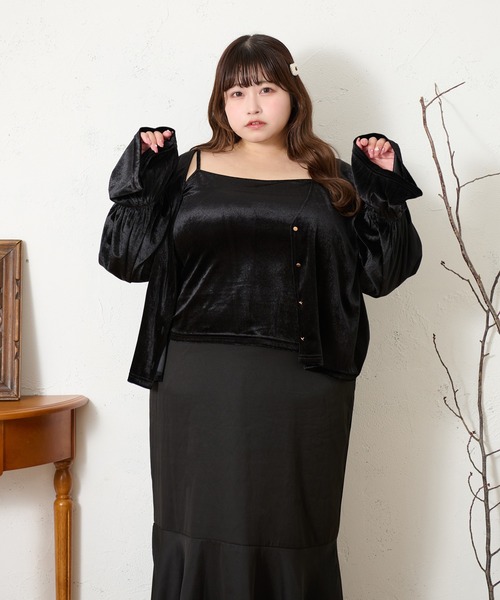 Louiosy(ルオシー)の「【大きいサイズ】ベルスリーブベロアアンサンブル(カーディガン/ボレロ・レディース・ダークブラウン/ブラック・4L/3L/X-LARGE)」の19枚目の写真