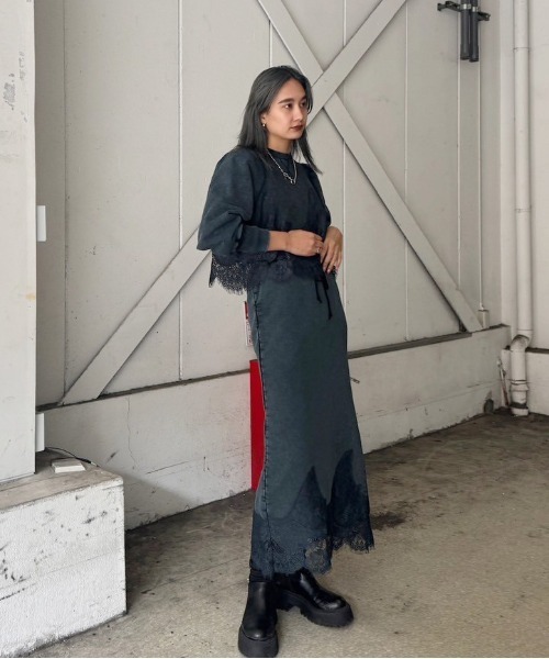 スカート ameri CHEMICAL OVERDYE LACE SWEAT SKIR T CHEMICAL OVERDYE LACE SWEAT SKIRT（スカート）｜Ameri（アメリ