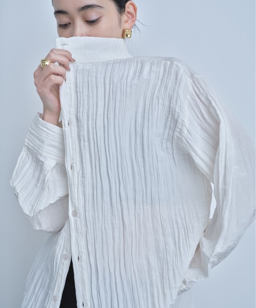 AIC.(エーアイシー)の「2WAYワッシャー加工シャツ/ハイネックトップス(シャツ/ブラウス・レディース・ネイビー/オフホワイト/ブルー/ブラック・FREE)」の10枚目の写真