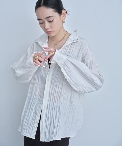 AIC.(エーアイシー)の「2WAYワッシャー加工シャツ/ハイネックトップス(シャツ/ブラウス・レディース・ネイビー/オフホワイト/ブルー/ブラック・FREE)」の7枚目の写真