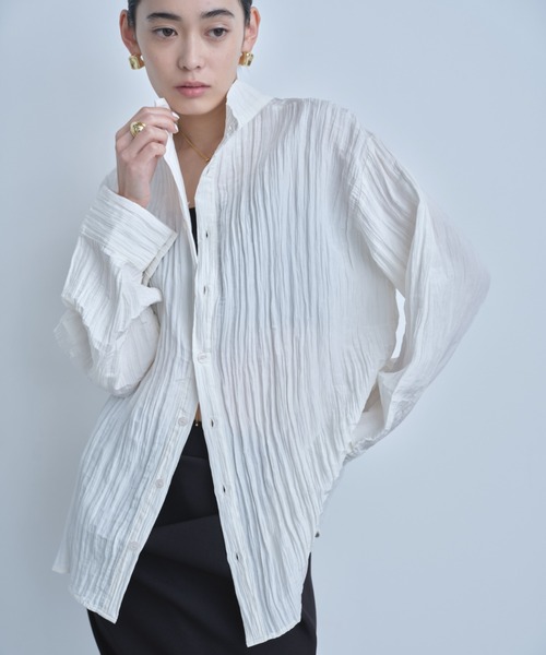 AIC.(エーアイシー)の「2WAYワッシャー加工シャツ/ハイネックトップス(シャツ/ブラウス・レディース・ネイビー/オフホワイト/ブルー/ブラック・FREE)」の9枚目の写真