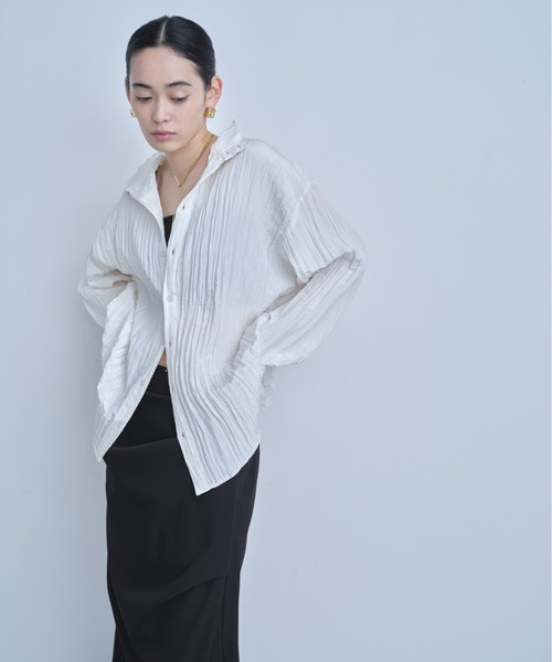AIC.(エーアイシー)の「2WAYワッシャー加工シャツ/ハイネックトップス(シャツ/ブラウス・レディース・ネイビー/オフホワイト/ブルー/ブラック・FREE)」の8枚目の写真