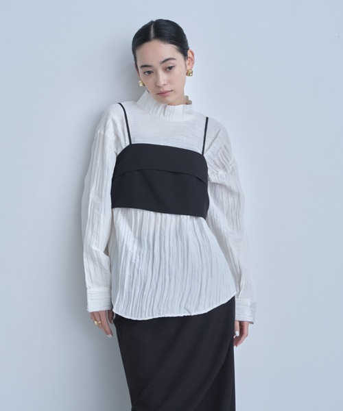 AIC.(エーアイシー)の「2WAYワッシャー加工シャツ/ハイネックトップス(シャツ/ブラウス・レディース・ネイビー/オフホワイト/ブルー/ブラック・FREE)」の6枚目の写真