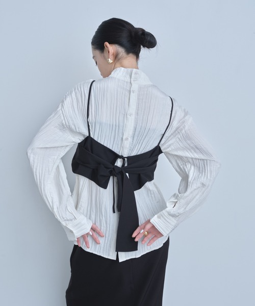 AIC.(エーアイシー)の「2WAYワッシャー加工シャツ/ハイネックトップス(シャツ/ブラウス・レディース・ネイビー/オフホワイト/ブルー/ブラック・FREE)」の12枚目の写真