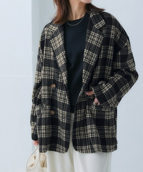 nissen（ニッセン）の「【販売終了】起毛素材ミドル丈テーラードジャケット（テーラードジャケット・レディース・ブラウン系その他/アイボリー/チャコール/グリーン・M/S/LL/L）」の3枚目の写真