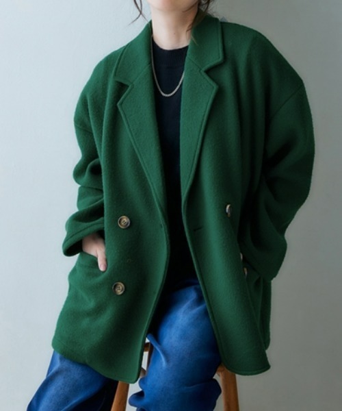 nissen（ニッセン）の「【販売終了】起毛素材ミドル丈テーラードジャケット（テーラードジャケット・レディース・ブラウン系その他/アイボリー/チャコール/グリーン・M/S/LL/L）」の4枚目の写真