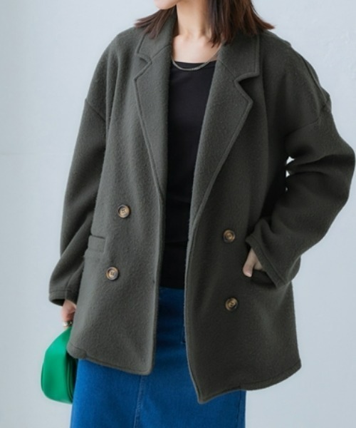 nissen（ニッセン）の「【販売終了】起毛素材ミドル丈テーラードジャケット（テーラードジャケット・レディース・ブラウン系その他/アイボリー/チャコール/グリーン・M/S/LL/L）」の2枚目の写真