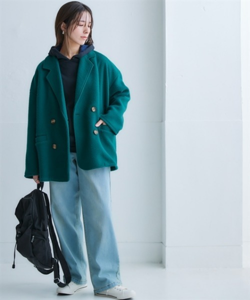 nissen（ニッセン）の「【販売終了】起毛素材ミドル丈テーラードジャケット（テーラードジャケット・レディース・ブラウン系その他/アイボリー/チャコール/グリーン・M/S/LL/L）」の9枚目の写真