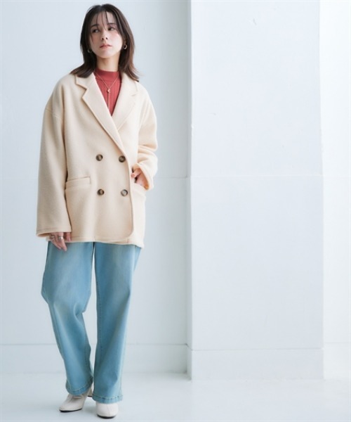 nissen（ニッセン）の「【販売終了】起毛素材ミドル丈テーラードジャケット（テーラードジャケット・レディース・ブラウン系その他/アイボリー/チャコール/グリーン・M/S/LL/L）」の5枚目の写真