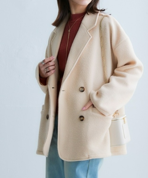 nissen（ニッセン）の「【販売終了】起毛素材ミドル丈テーラードジャケット（テーラードジャケット・レディース・ブラウン系その他/アイボリー/チャコール/グリーン・M/S/LL/L）」の6枚目の写真