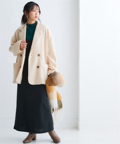 nissen（ニッセン）の「【販売終了】起毛素材ミドル丈テーラードジャケット（テーラードジャケット・レディース・ブラウン系その他/アイボリー/チャコール/グリーン・M/S/LL/L）」の7枚目の写真