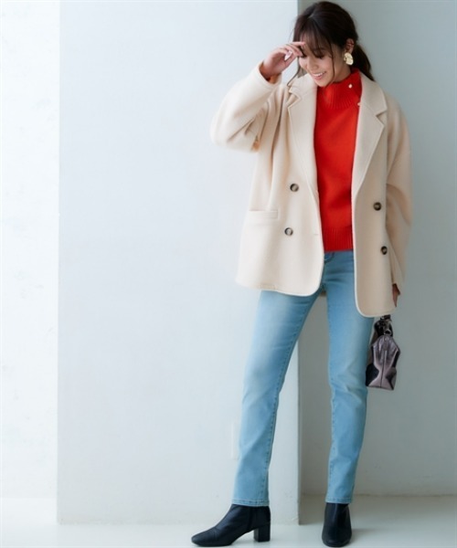 nissen（ニッセン）の「【販売終了】起毛素材ミドル丈テーラードジャケット（テーラードジャケット・レディース・ブラウン系その他/アイボリー/チャコール/グリーン・M/S/LL/L）」の8枚目の写真