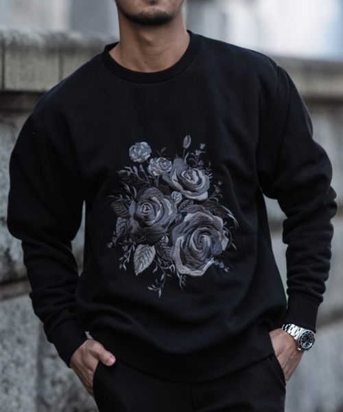SILVER BULLET(シルバーバレット)の「『CavariA/キャバリア』薔薇刺繍長袖トレーナー(スウェット・メンズ・ブラック系2/ブラック系1/ホワイト・L/M)」の6枚目の写真