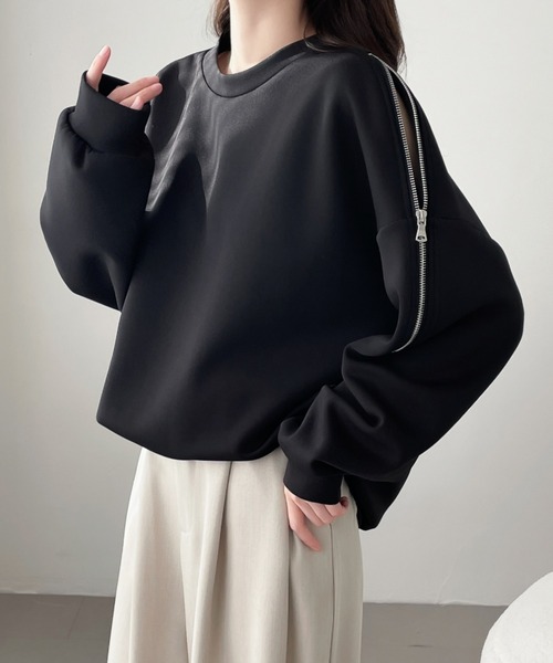 ABITOKYO(アビトーキョー)の「ショルダージップ段ボールスウェットプルオーバー(スウェット・レディース・ブラウン/アイボリー/ブラック・XL/M/L)」の9枚目の写真
