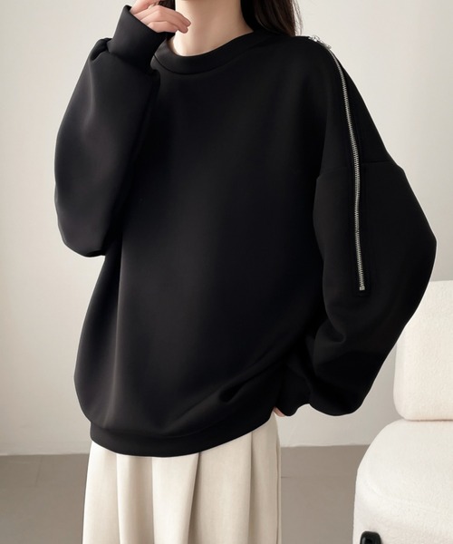 ABITOKYO(アビトーキョー)の「ショルダージップ段ボールスウェットプルオーバー(スウェット・レディース・ブラウン/アイボリー/ブラック・XL/M/L)」の10枚目の写真