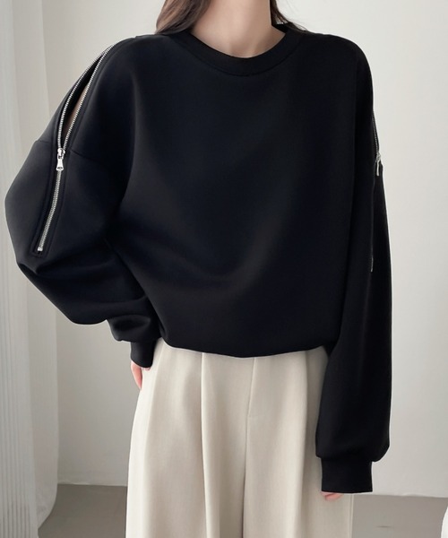 ABITOKYO(アビトーキョー)の「ショルダージップ段ボールスウェットプルオーバー(スウェット・レディース・ブラウン/アイボリー/ブラック・XL/M/L)」の11枚目の写真