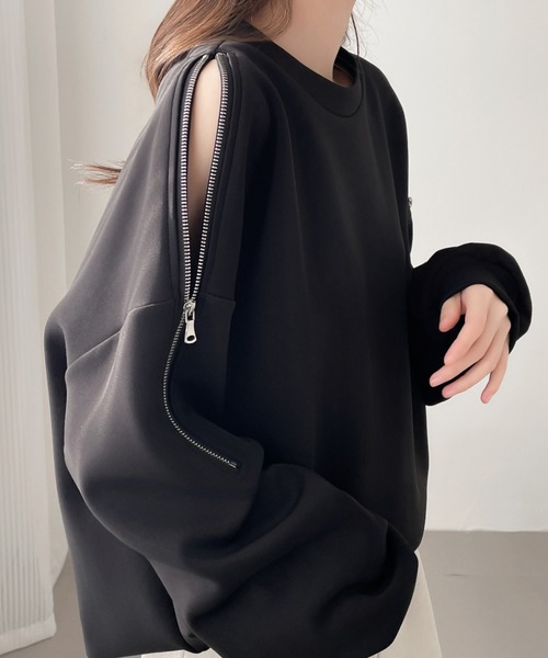 ABITOKYO(アビトーキョー)の「ショルダージップ段ボールスウェットプルオーバー(スウェット・レディース・ブラウン/アイボリー/ブラック・XL/M/L)」の4枚目の写真