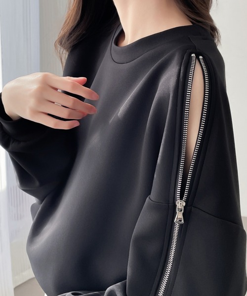ABITOKYO(アビトーキョー)の「ショルダージップ段ボールスウェットプルオーバー(スウェット・レディース・ブラウン/アイボリー/ブラック・XL/M/L)」の5枚目の写真