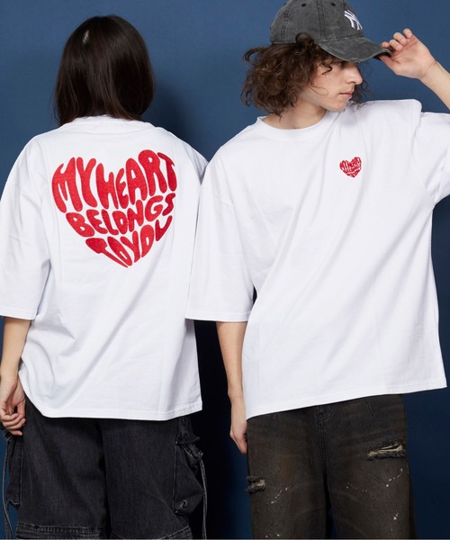 コットンジャージオーバーサイズTシャツ刺繍＆ロゴプリント入り FOLLOWIN tシャツ 「UNISEX」「MD Pick」「サテンジャージ