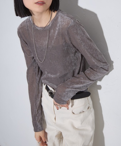 セール】丸首シアーベロアトップス（Tシャツ/カットソー）｜leimn  