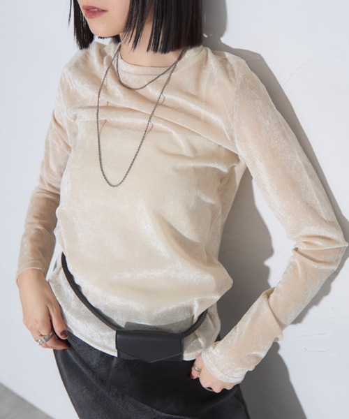 leimn(レイムン)の「丸首シアーベロアトップス(Tシャツ/カットソー・レディース・グレイッシュブルー/グレー/ホワイト/レッド/ブラック・M)」の14枚目の写真