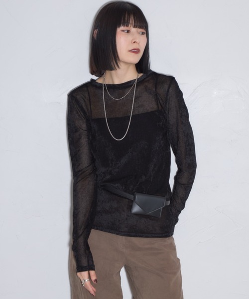 leimn(レイムン)の「丸首シアーベロアトップス(Tシャツ/カットソー・レディース・グレイッシュブルー/グレー/ホワイト/レッド/ブラック・M)」の20枚目の写真