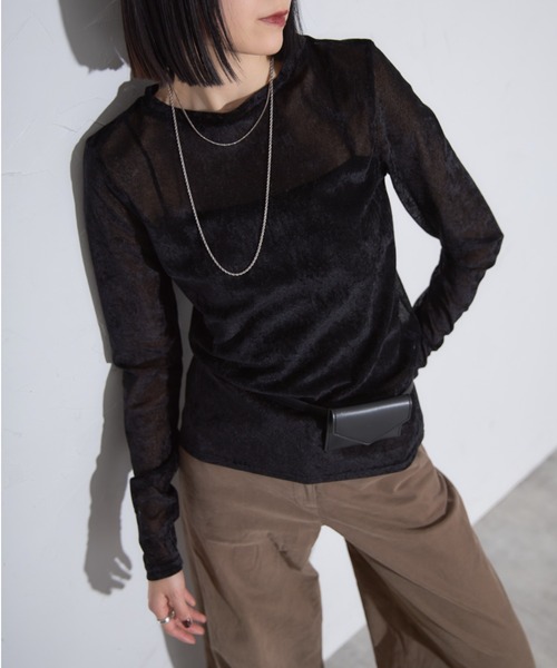 leimn(レイムン)の「丸首シアーベロアトップス(Tシャツ/カットソー・レディース・グレイッシュブルー/グレー/ホワイト/レッド/ブラック・M)」の19枚目の写真