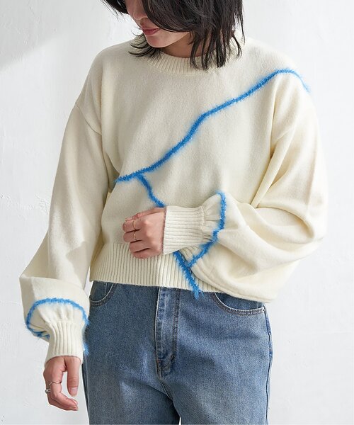 VENCEEXCHANGE（ヴァンスエクスチェンジ）の「アルパカタッチラインフェザープルオーバー（ニット/セーター・レディース・アイボリー/ブラック/グレー・FREE）」の8枚目の写真