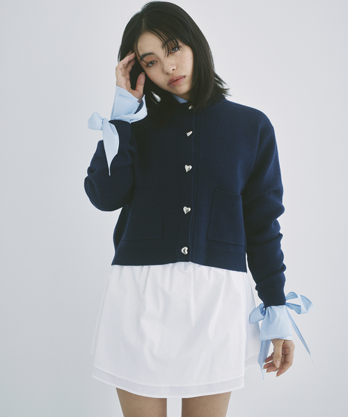 U by SPICK&SPAN(ユーバイスピックアンドスパン)の「ハートボタンカーディガン(カーディガン/ボレロ・レディース・ライトグレー/ネイビー・FREE)」の16枚目の写真