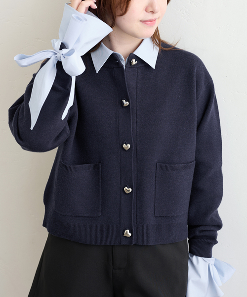 U by SPICK&SPAN(ユーバイスピックアンドスパン)の「ハートボタンカーディガン(カーディガン/ボレロ・レディース・ライトグレー/ネイビー・FREE)」の22枚目の写真