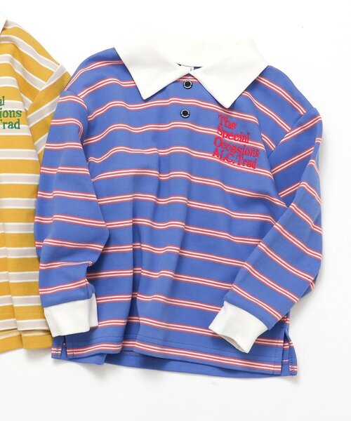 apres les cours（アプレレクール）の「【ジュニア対応】襟付きマルチボーダーTシャツ（Tシャツ/カットソー・キッズ・イエロー/ブルー・100/130/120/110/90/80）」の2枚目の写真