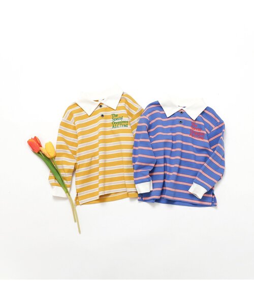 apres les cours（アプレレクール）の「【ジュニア対応】襟付きマルチボーダーTシャツ（Tシャツ/カットソー・キッズ・イエロー/ブルー・100/130/120/110/90/80）」の7枚目の写真