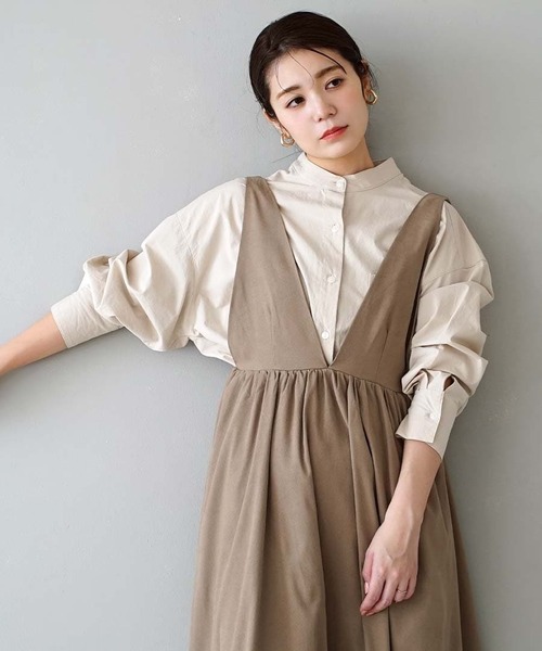 e-zakkamania stores(イーザッカマニアストアーズ)の「ピーチスキン Vネックフレアワンピース(ワンピース・レディース・ブラック/ブラウン/ベージュ・M)」の5枚目の写真