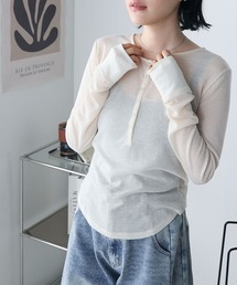 【forksy.】シアーリブ ヘンリーネック ロングTシャツ
