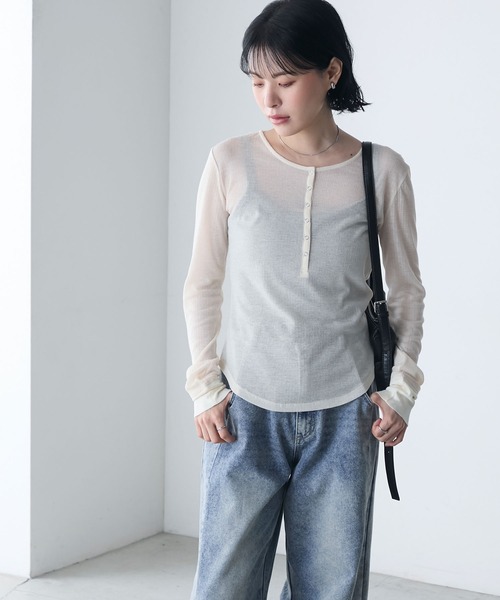 forksy.】シアーリブ ヘンリーネック ロングTシャツ forksy.│MONO