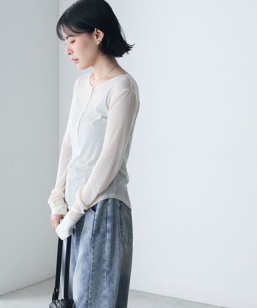 forksy.（フォルクシー）の「【forksy.】シアーリブ ヘンリーネック ロングTシャツ（Tシャツ/カットソー・レディース・ピンク/アイボリー/ブラック/杢グレー・FREE）」の10枚目の写真
