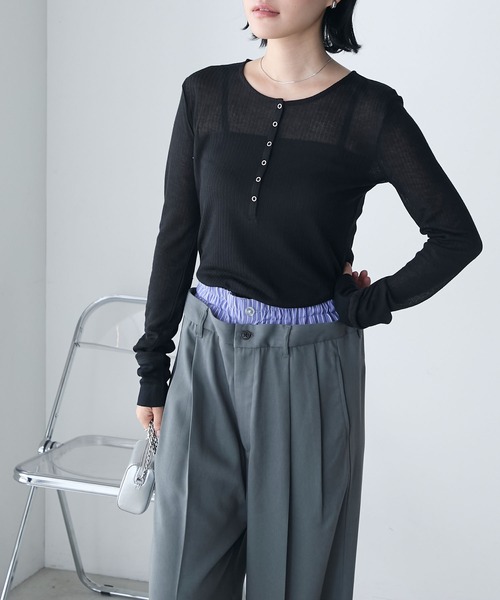forksy.（フォルクシー）の「【forksy.】シアーリブ ヘンリーネック ロングTシャツ（Tシャツ/カットソー・レディース・ピンク/アイボリー/ブラック/杢グレー・FREE）」の15枚目の写真