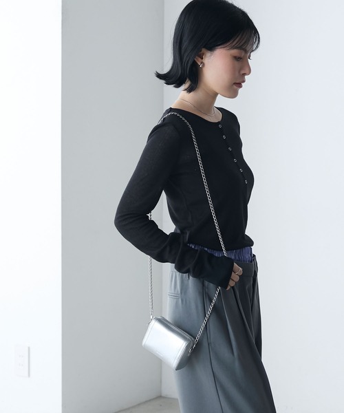forksy.（フォルクシー）の「【forksy.】シアーリブ ヘンリーネック ロングTシャツ（Tシャツ/カットソー・レディース・ピンク/アイボリー/ブラック/杢グレー・FREE）」の17枚目の写真