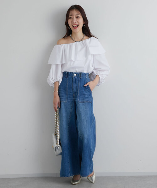 La boutique BonBon(ラブティックボンボン)の「バギーワイドデニム(デニムパンツ・レディース・ネイビー/サックスブルー・1/2)」の6枚目の写真