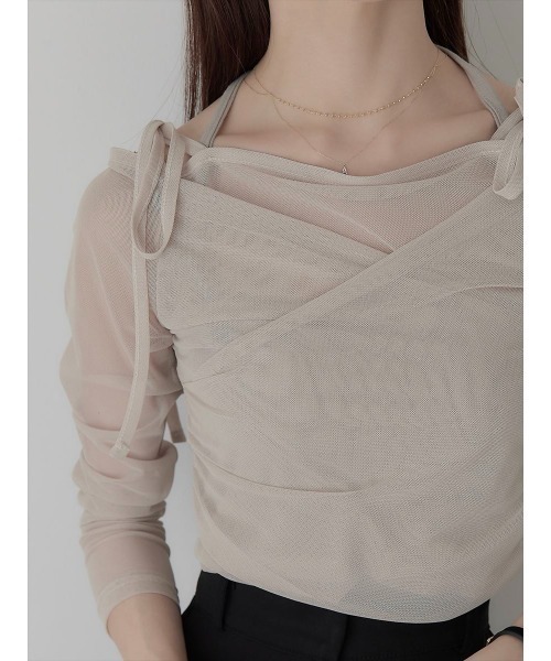 amel（エイメル）の「【RE ARRIVAL】チュールレイヤードリボントップス/ピンクベージュ（Tシャツ/カットソー・レディース・ピンクベージュ・FREE）」の2枚目の写真