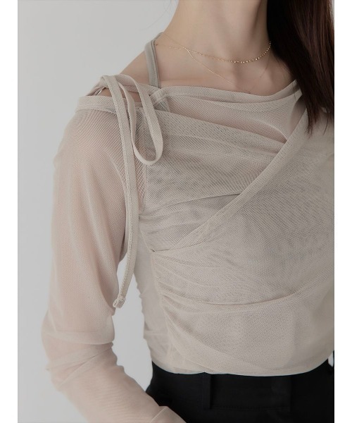 amel（エイメル）の「【RE ARRIVAL】チュールレイヤードリボントップス/ピンクベージュ（Tシャツ/カットソー・レディース・ピンクベージュ・FREE）」の4枚目の写真